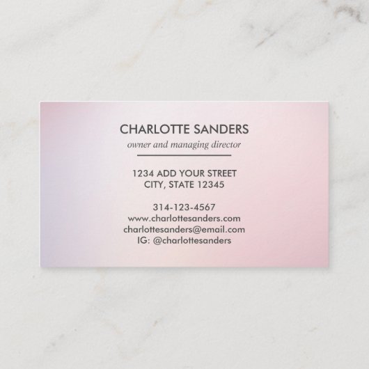 Roze glitterdruppelverf visitekaartje (Achterkant)