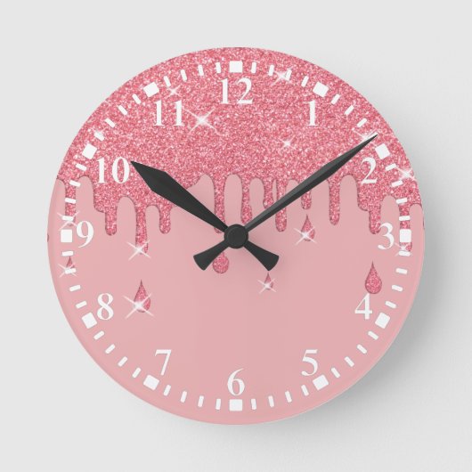 Roze glittereffect op het spoor ronde klok (Voorkant)
