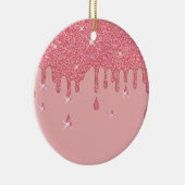 Roze glittereffect & spaarpjes keramisch ornament (Rechts)