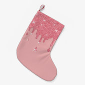 Roze glittereffect & spaarpjes kleine kerstsok (Voorkant (Hangend))