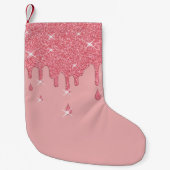 Roze glittereffect & spaarpjes kleine kerstsok (Voorkant)