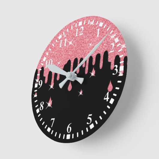 Roze glittereffect & spaarpjes ronde klok (Hoek)