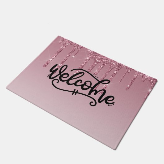 Roze Glitterend Druppelend Welkom Deurmat (Schuin)
