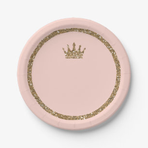 Roze Glitterende Gouden Glitters Sweet 16 Prinsess Papieren Bordje