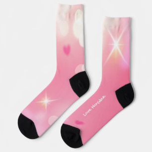 Roze Glitterende Harten Witte Tekst Sokken