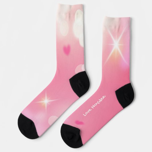 Roze Glitterende Harten Witte Tekst Sokken (Links)