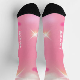 Roze Glitterende Harten Witte Tekst Sokken