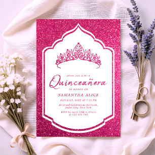 Roze Glitterende Kroon Miss Quince Quinceanera Kaart