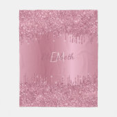 Roze Glitterende Monogram Persoonlijk Fleece Deken (Voorkant)
