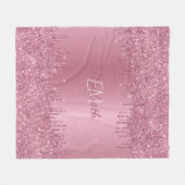 Roze Glitterende Monogram Persoonlijk Fleece Deken (Voorkant (Horizontaal))