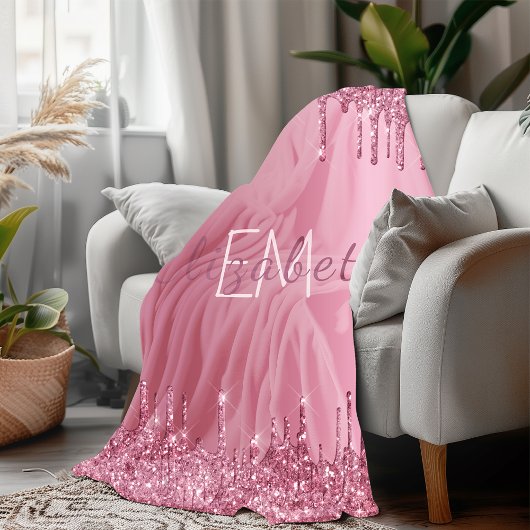 Roze Glitterende Monogram Persoonlijk Fleece Deken