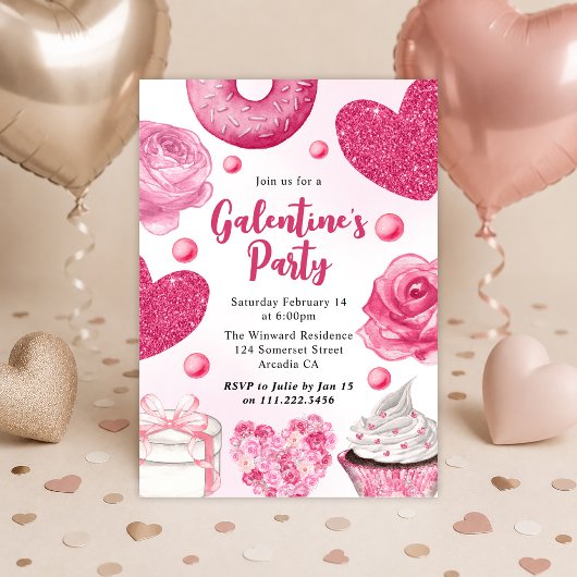 Roze & Glitterende Rozen & Cupcakes Galentine's Da Kaart