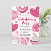 Roze & Glitterende Rozen & Cupcakes Galentine's Da Kaart (Staand voorkant)