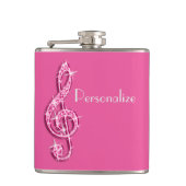 Roze Glitterende Sparkly Muzieknoten Heupfles (Voorkant)