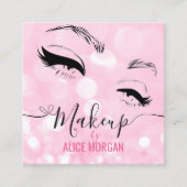 Roze Glitterende Visagist Glamour Bokeh Pailletten Vierkante Visitekaartje (Voorkant)