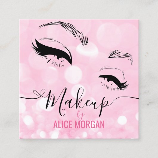 Roze Glitterende Visagist Glamour Bokeh Pailletten Vierkante Visitekaartje (Voorkant)