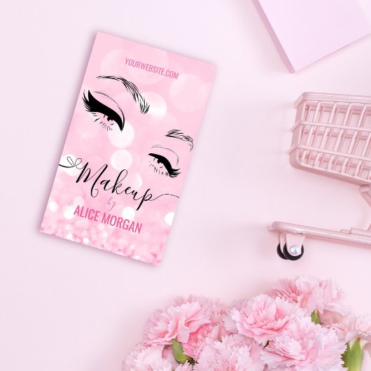 Roze Glitterende Visagist Glamour Bokeh Pailletten Visitekaartje