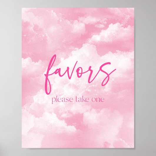 Roze Glitterende Wolken Feest Favor Sign Poster (Voorkant)