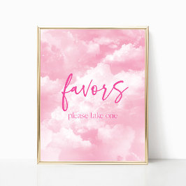 Roze Glitterende Wolken Feest Favor Sign Poster