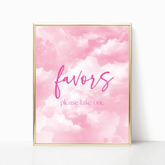 Roze Glitterende Wolken Feest Favor Sign Poster