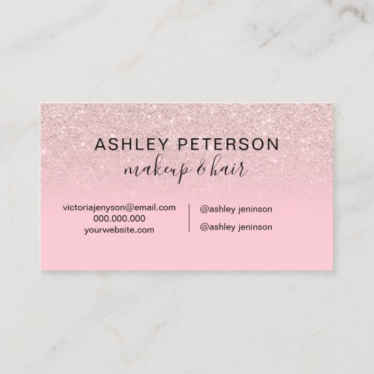 Roze glittergradiënt snoep monogram make-up haar visitekaartje (Achterkant)