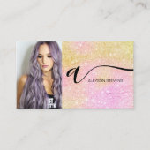 Roze glitterhaar make-up foto initiaal qr code visitekaartje (Voorkant)