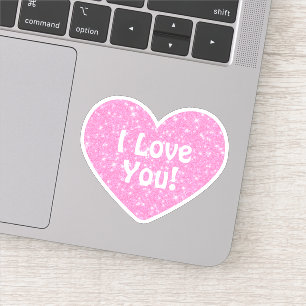 Roze glitterhart sticker