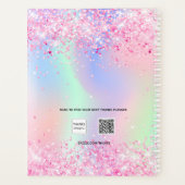 Roze glitterholografische eennaam 2023 planner (Achterkant)