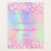 Roze glitterholografische eennaam 2023 planner (Voorkant)