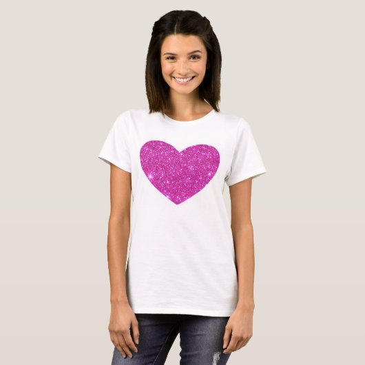 Roze glittering Sparkle Heart Tshirt (Voorkant volledig)