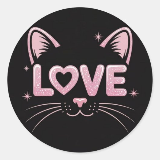 Roze Glitterkat Ronde Sticker (Voorkant)