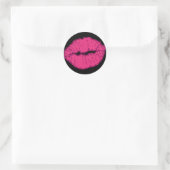 roze glitterlippen ronde sticker (Tas)