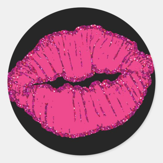 roze glitterlippen ronde sticker (Voorkant)