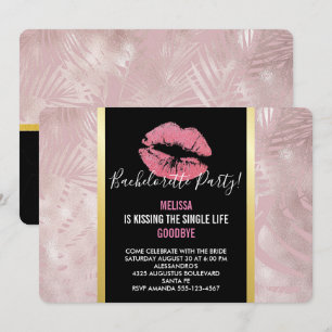 Roze Glitterlippen & Roze Gouden Tropische Bladere Kaart