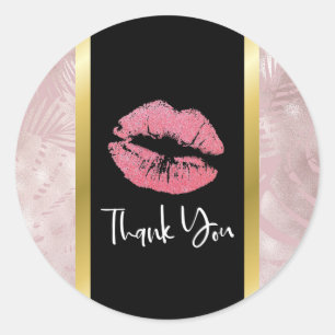 Roze glitterlips en Roos Gold Leaders Hartelijk da Ronde Sticker