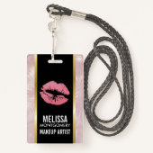 Roze glitterlips en Roos Gold tropische bladeren Badge (Achterkant met draagriem)