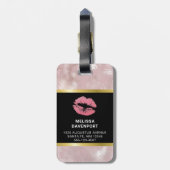 Roze glitterlips en Roos Gold tropische bladeren Bagagelabel (Achterkant verticaal)
