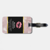 Roze glitterlips en Roos Gold tropische bladeren Bagagelabel (Achterkant horizontaal)
