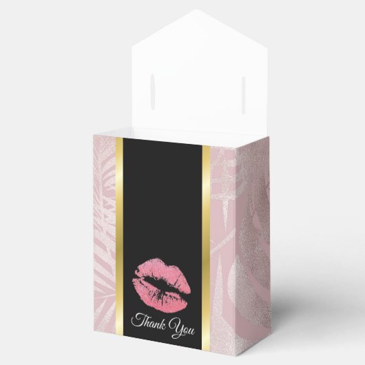 Roze glitterlips en Roos Gold tropische bladeren Bedankdoosjes (Geopend)
