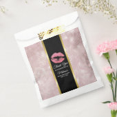 Roze glitterlips en Roos Gold tropische bladeren Bedankzakje (Gezegeld)