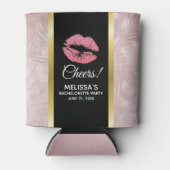 Roze glitterlips en Roos Gold tropische bladeren Blikjeskoeler (Voorkant)