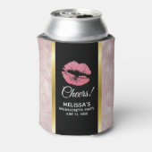 Roze glitterlips en Roos Gold tropische bladeren Blikjeskoeler (Blikje Achterkant)