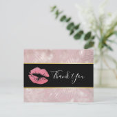 Roze glitterlips en Roos Gold tropische bladeren Briefkaart (Staand voorkant)