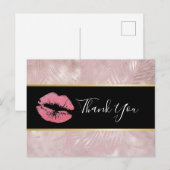 Roze glitterlips en Roos Gold tropische bladeren Briefkaart (Voorkant / Achterkant)
