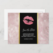 Roze glitterlips en Roos Gold tropische bladeren Briefkaart (Voorkant / Achterkant)