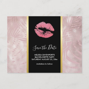 Roze glitterlips en Roos Gold tropische bladeren Briefkaart