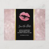 Roze glitterlips en Roos Gold tropische bladeren Briefkaart (Voorkant)
