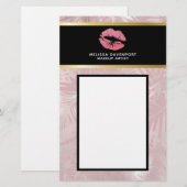 Roze glitterlips en Roos Gold tropische bladeren Briefpapier (Voorkant / Achterkant)