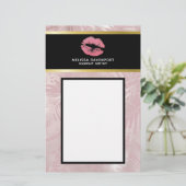 Roze glitterlips en Roos Gold tropische bladeren Briefpapier (Staand voorkant)