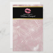 Roze glitterlips en Roos Gold tropische bladeren Briefpapier (Voorkant / Achterkant)